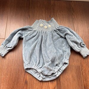 Bebe Organic Blue Velour Juliette Romper